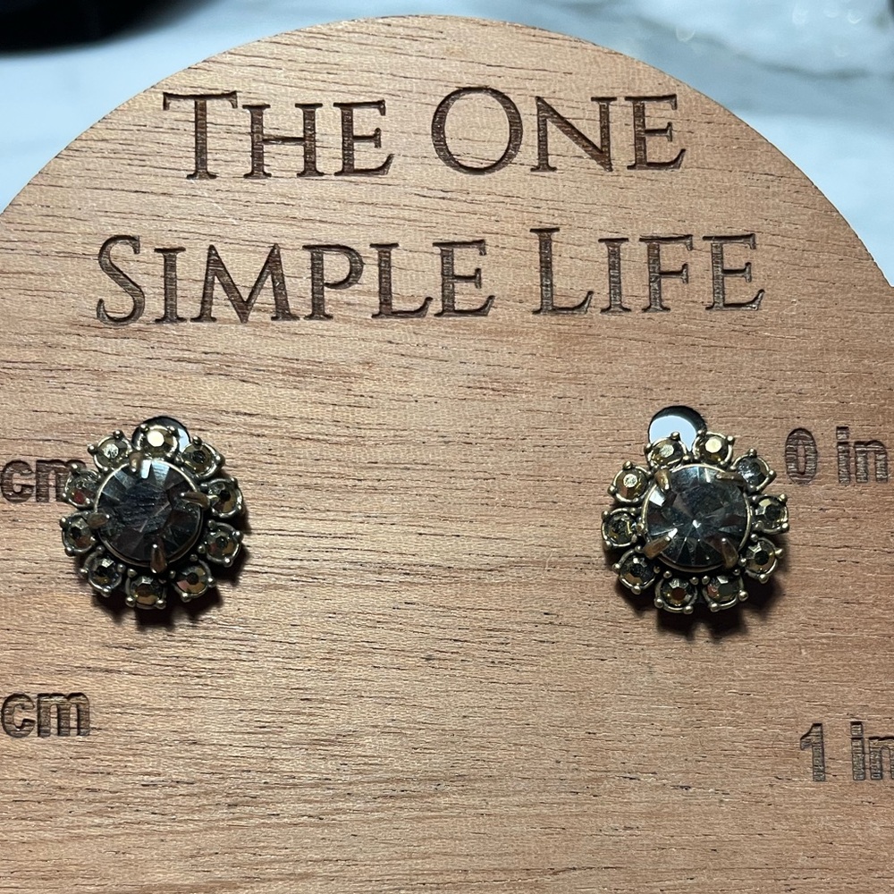 J. Crew Smoky and bronze crystal Gold Stud Earrings